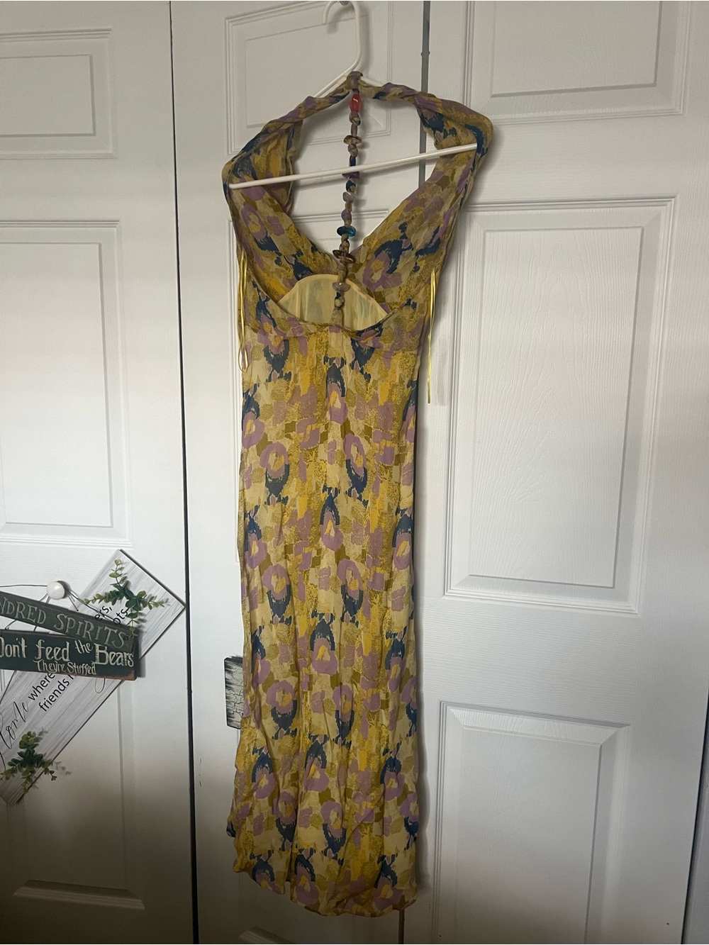 Zara Yellow Floral Halter Midi Dress with Pink & Blue Accents - Picture 2 of 4